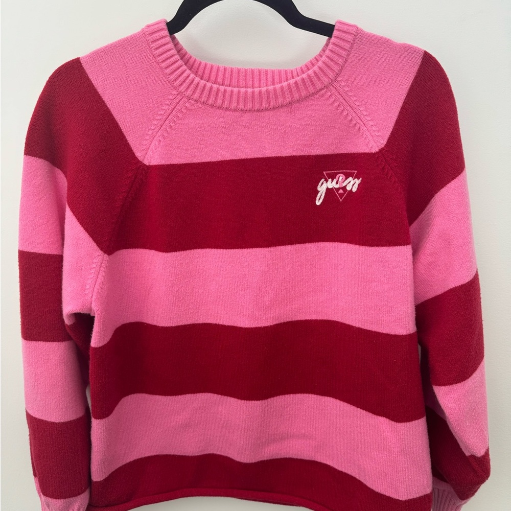 Guess Women's Pink & Red Striped Sweater